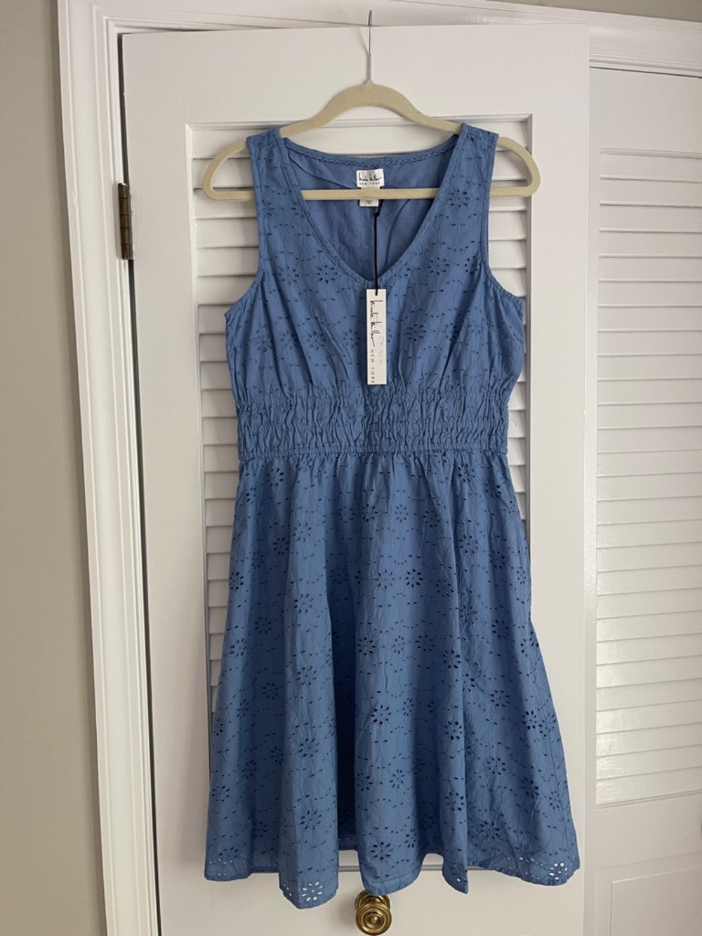 Nicole Miller Blue Eyelet Midi Dress